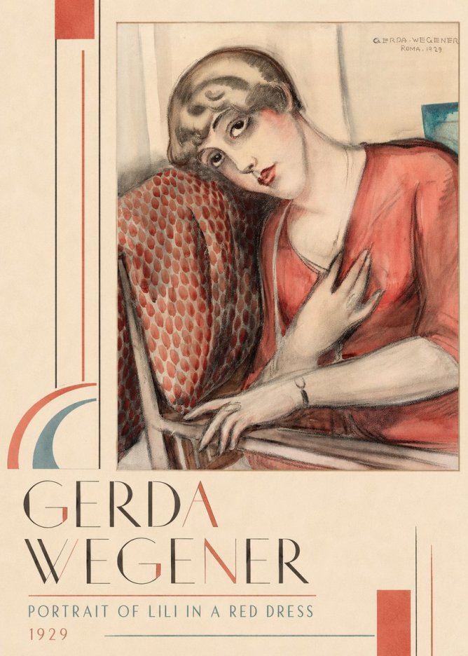 Gerda Wegener Portrait of Lili in a Red Dress No2 - Poszter