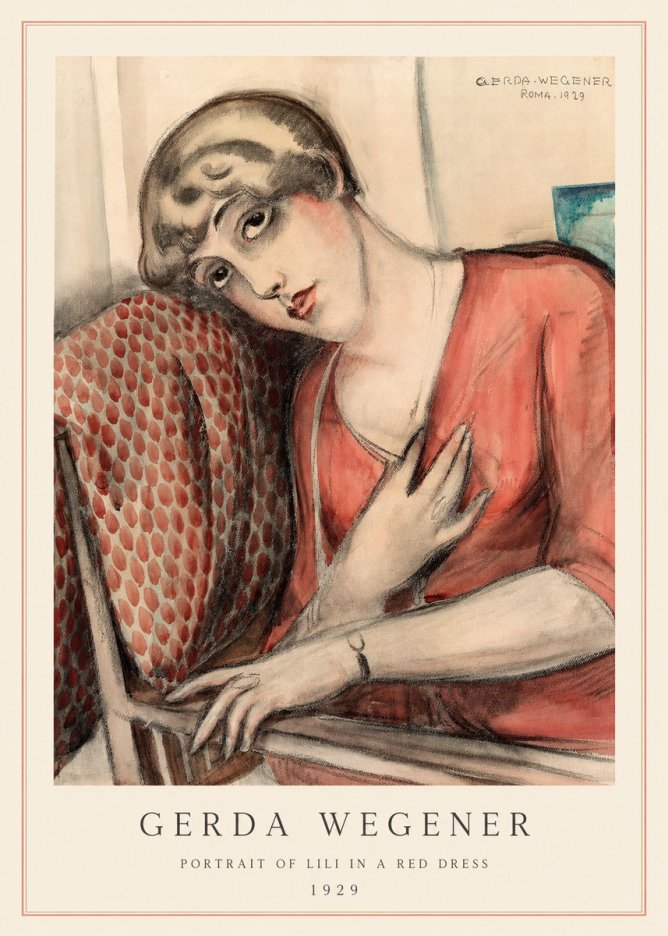 Gerda Wegener Portrait of Lili in a Red Dress No4 - Poszter
