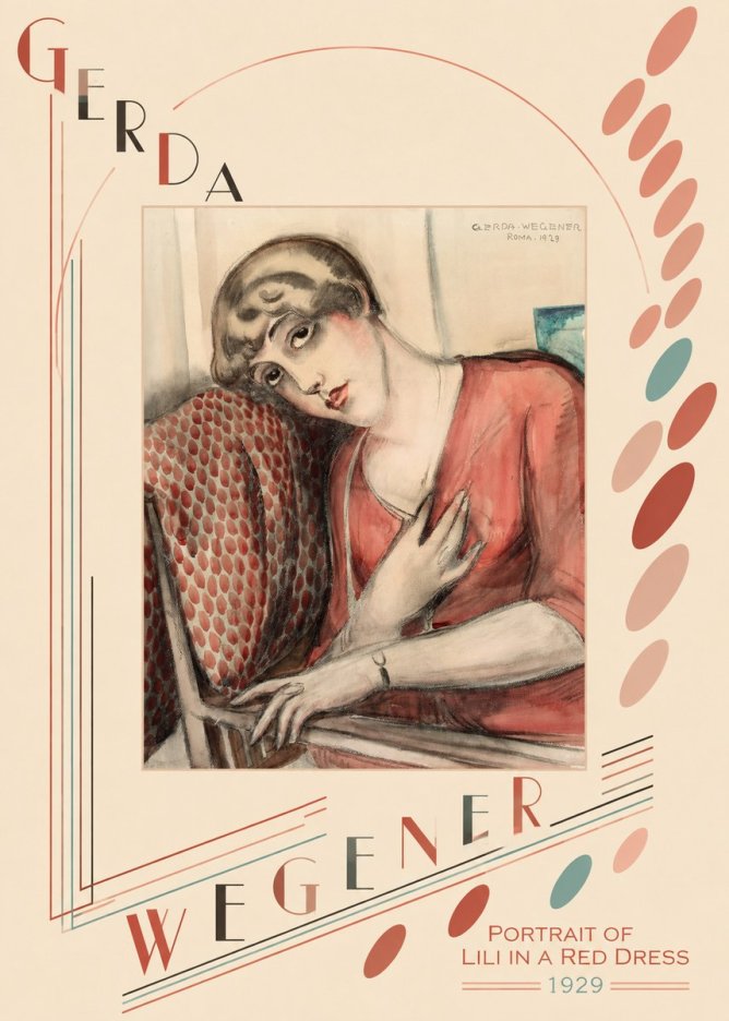 Gerda Wegener Portrait of Lili in a Red Dress No6 - Poszter