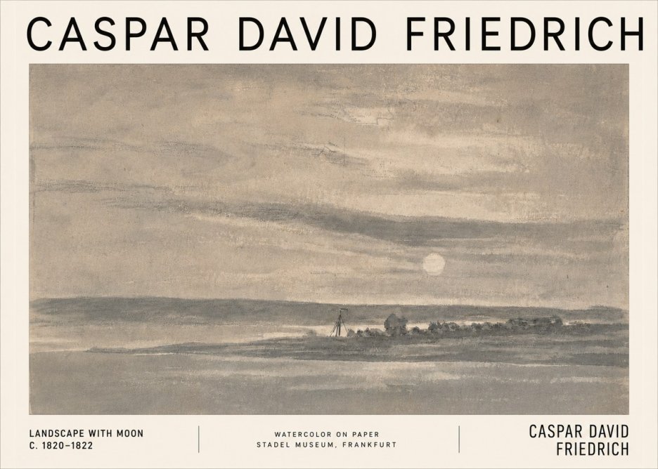 Caspar David Friedrich Landscape with Moon No5 - Poszter