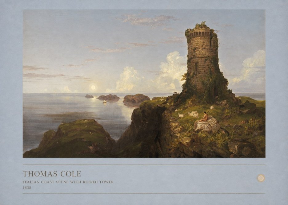 Thomas Cole Italian Coast Scene with Ruined Tower II No6 - Poszter