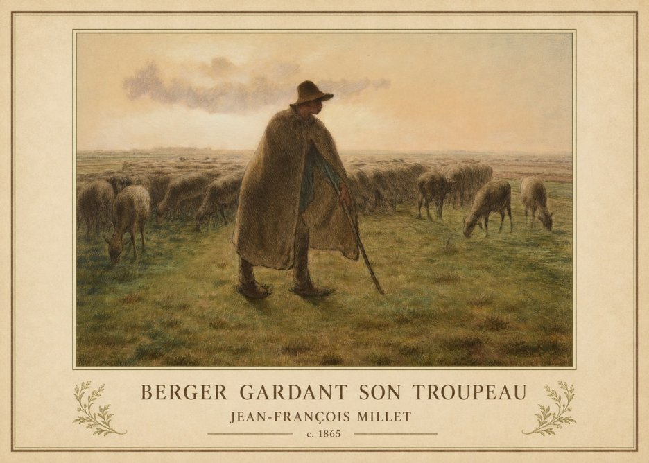 Jean-François Millet Berger Gardant Son Troupeau No1 - Poszter