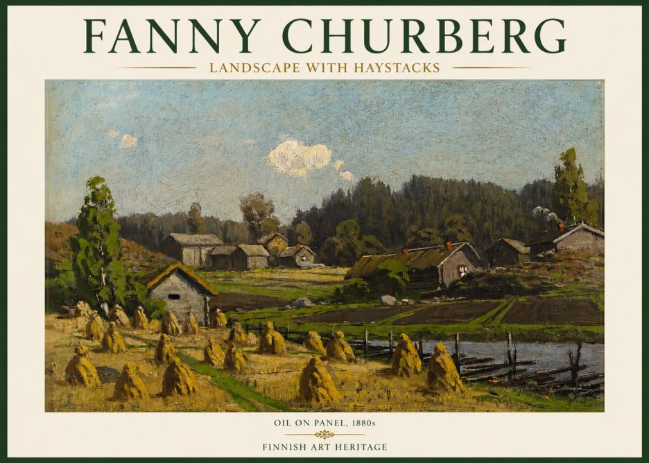 Fanny Churberg Landscape with Haystacks No3 - Poszter