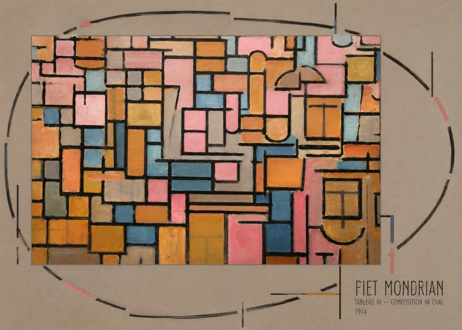 Piet Mondrian Tableau Iii — Composition in Oval No6 - Poszter