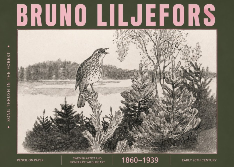 Bruno Liljefors Song Thrush in the Forest No4 - Poszter