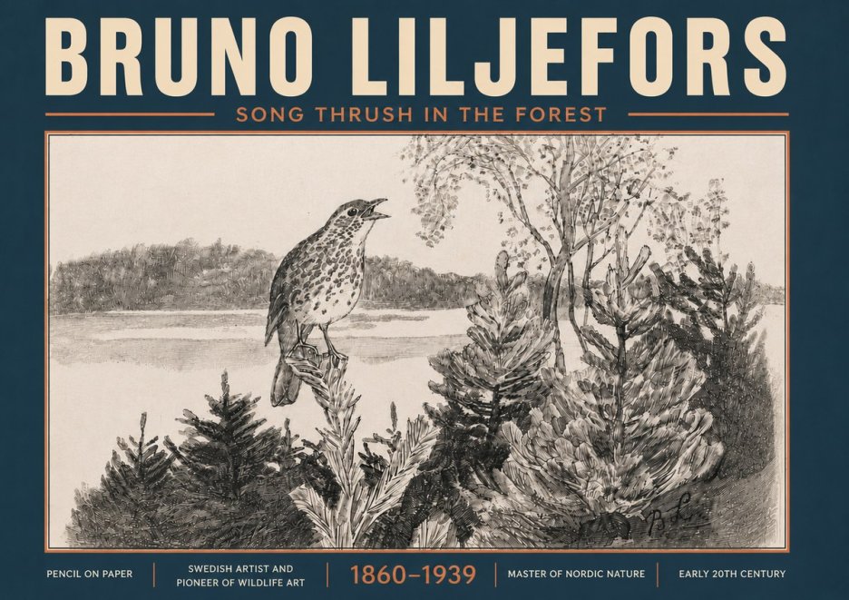 Bruno Liljefors Song Thrush in the Forest No6 - Poszter