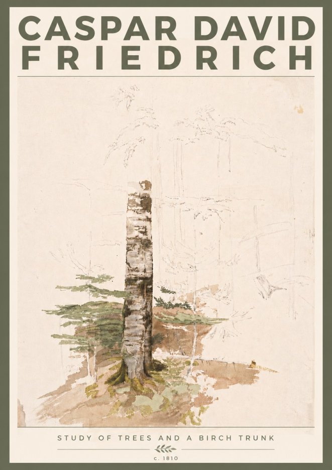 Caspar David Friedrich Study of Trees and a Birch Trunk No6 - Poszter