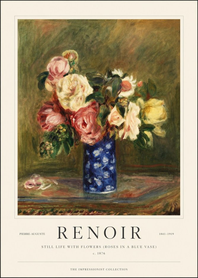 Renoir Still Life with Flowers (Roses in a Blue Vase) No1 - Poszter