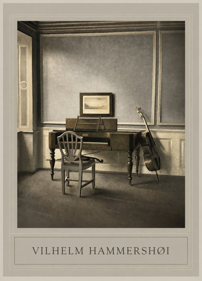 Vilhelm Hammershøi Interior with a Piano and a Cello No1 - Poszter