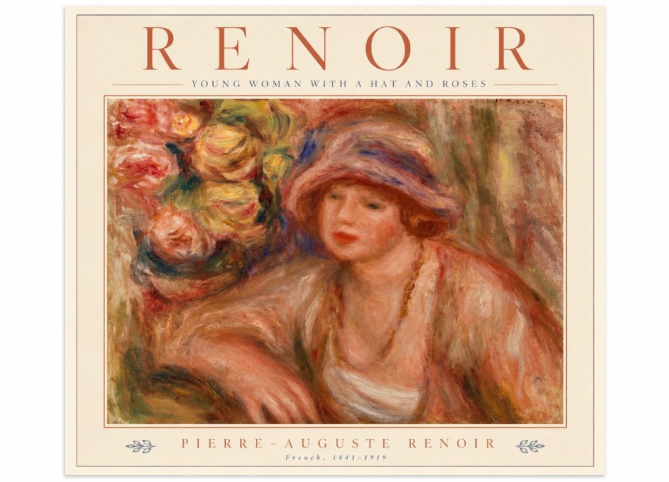Renoir Young Woman with a Hat and Roses No5 - Poszter