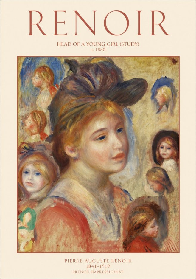 Renoir Head of a Young Girl (Study) No1 - Poszter