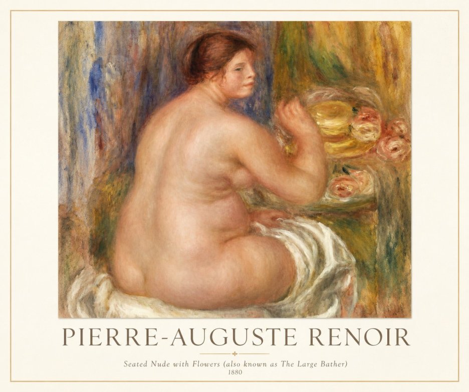 Renoir Seated Nude with Flowers (Also Known as the Large Bather) No1 - Poszter