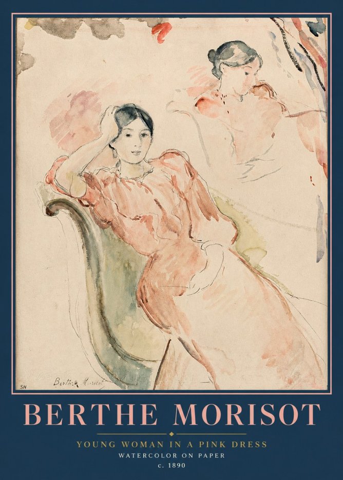 Berthe Morisot Young Woman in a Pink Dress II No2 - Poszter