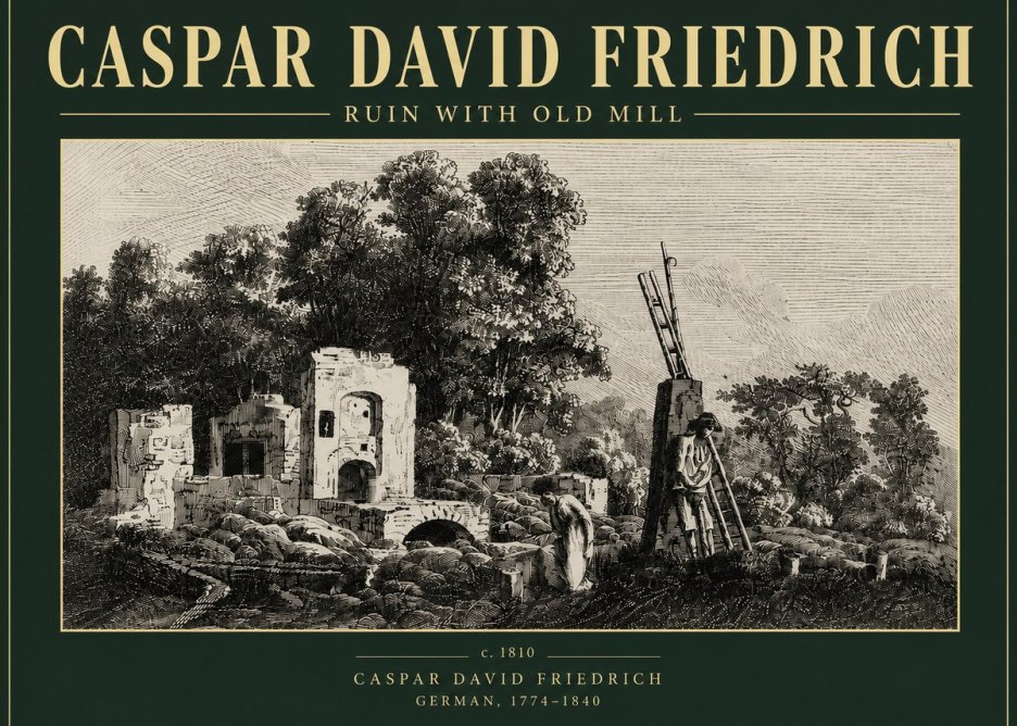 Caspar David Friedrich Ruin with Old Mill No4 - Poszter