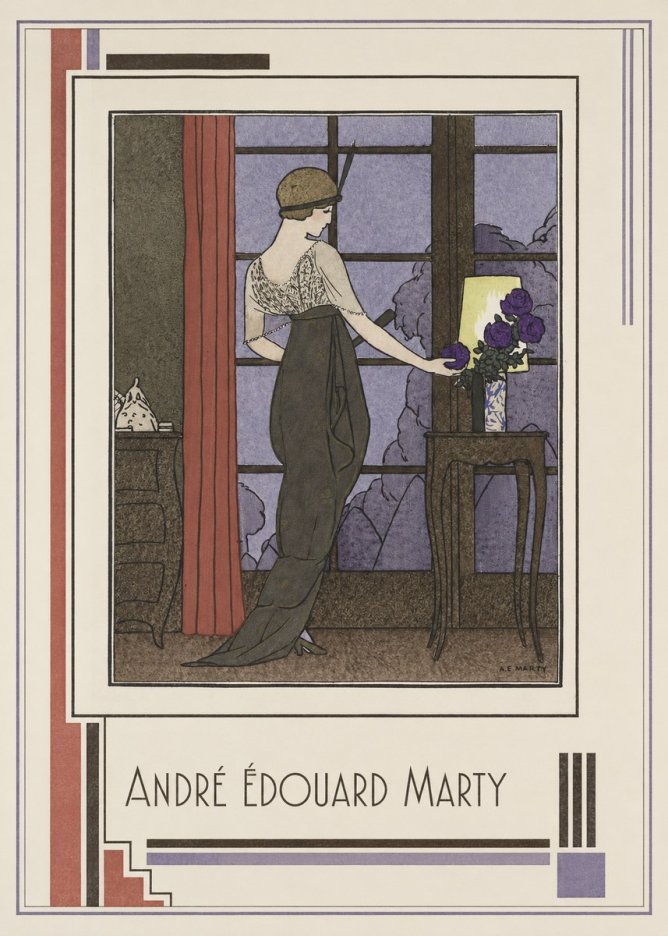 André Édouard Marty Lady at the Window with Roses No1 - Poszter