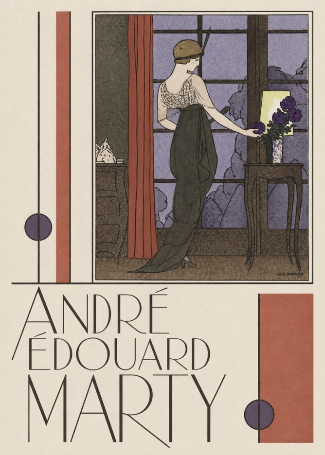 André Édouard Marty Lady at the Window with Roses No3 - Poszter