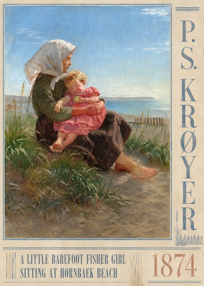 P.S. Krøyer A Little Barefoot Fisher Girl Sitting at Hornbaek Beach No3 - Poszter