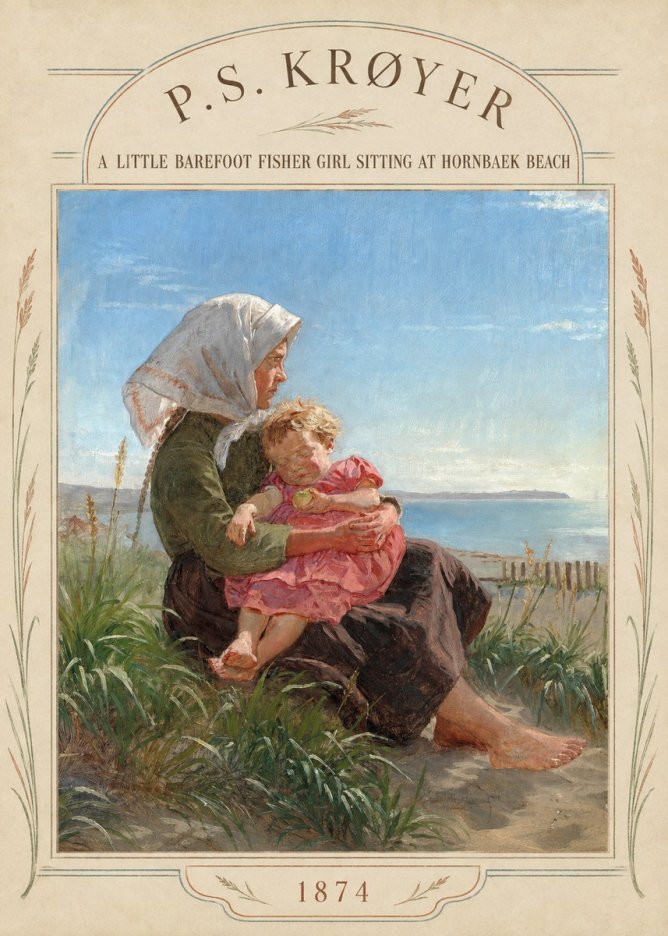 P.S. Krøyer A Little Barefoot Fisher Girl Sitting at Hornbaek Beach No4 - Poszter