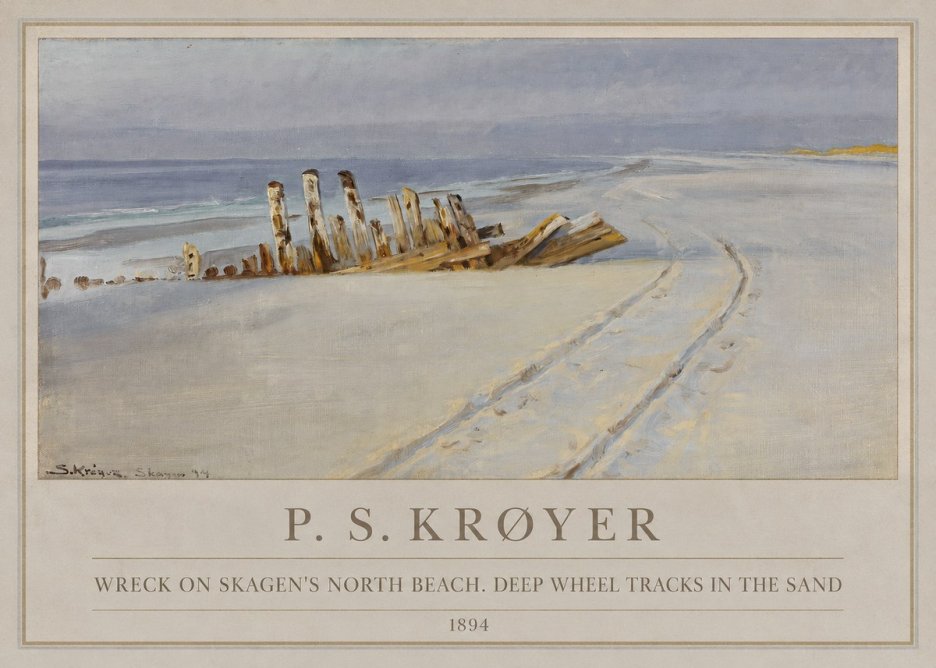 P.S. Krøyer Wreck on Skagen's North Beach. Deep Wheel Tracks in the Sand No1 - Poszter