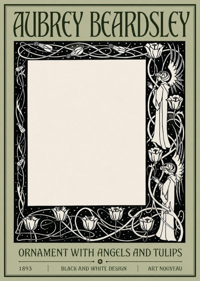 Aubrey Beardsley Ornament with Angels and Tulips No4 - Poszter