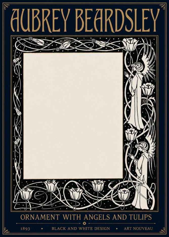 Aubrey Beardsley Ornament with Angels and Tulips No6 - Poszter