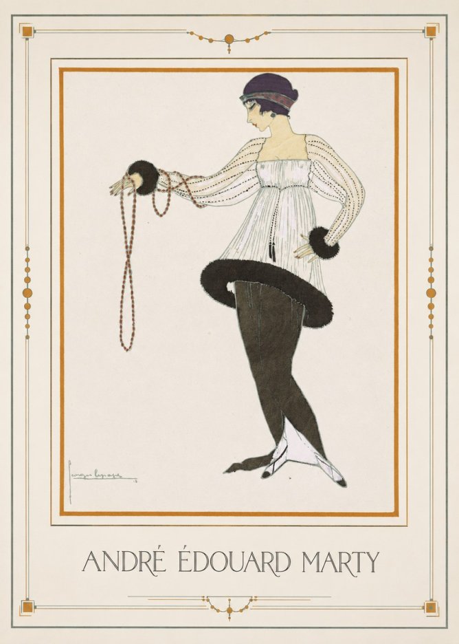 André Édouard Marty Elegant Woman with Pearl Necklace No1 - Poszter