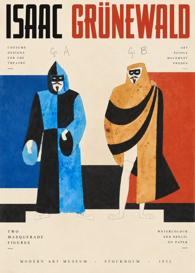 Isaac Grünewald Two Masquerade Figures - Costume Sketch No3 - Poszter