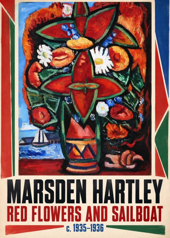 Marsden Hartley Red Flowers and Sailboat No1 - Poszter