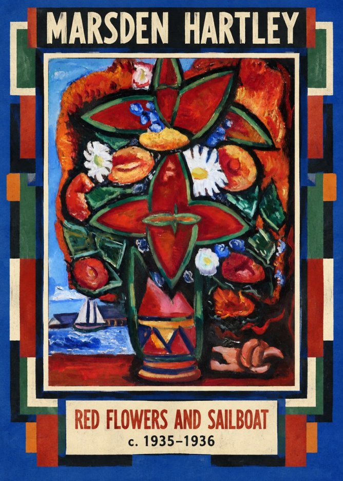 Marsden Hartley Red Flowers and Sailboat No4 - Poszter