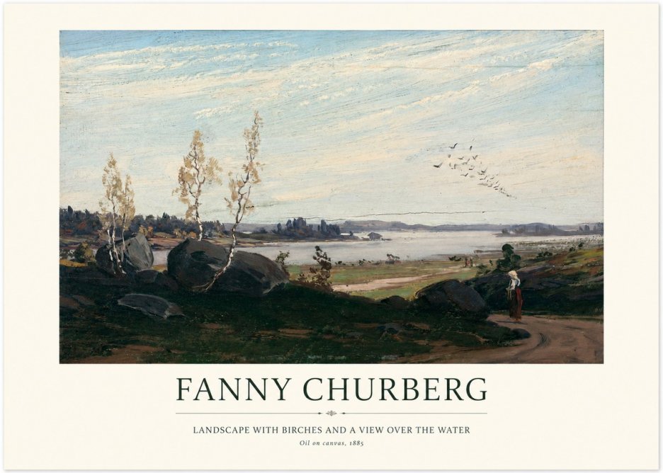 Fanny Churberg Landscape with Birches and a View over the Water No1 - Poszter