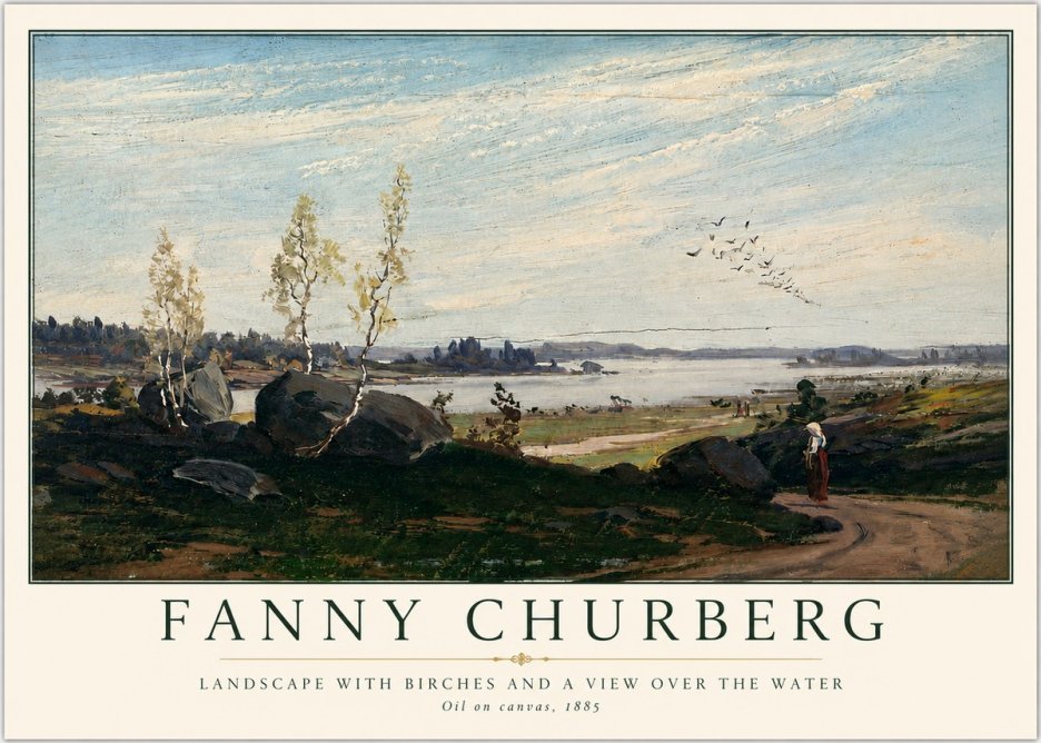 Fanny Churberg Landscape with Birches and a View over the Water No3 - Poszter