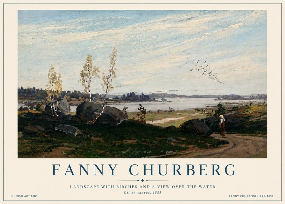 Fanny Churberg Landscape with Birches and a View over the Water No6 - Poszter