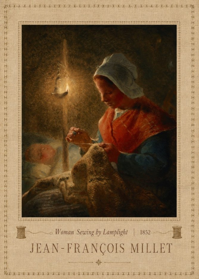 Jean-François Millet Woman Sewing by Lamplight No5 - Poszter