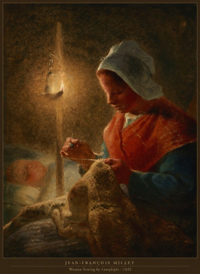 Jean-François Millet Woman Sewing by Lamplight No6 - Poszter