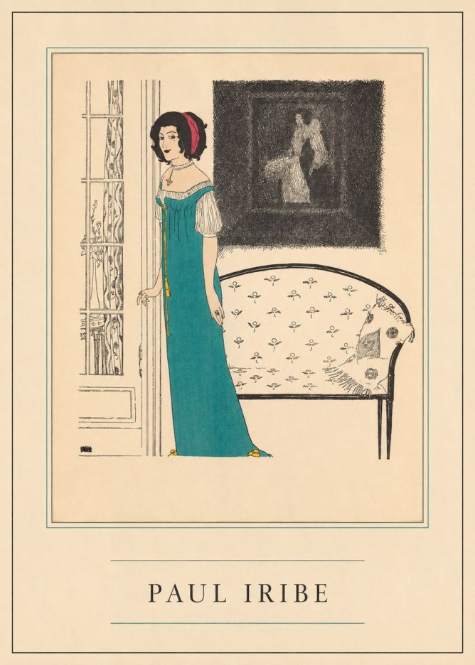 Paul Iribe Woman in Teal Gown No4 - Poszter