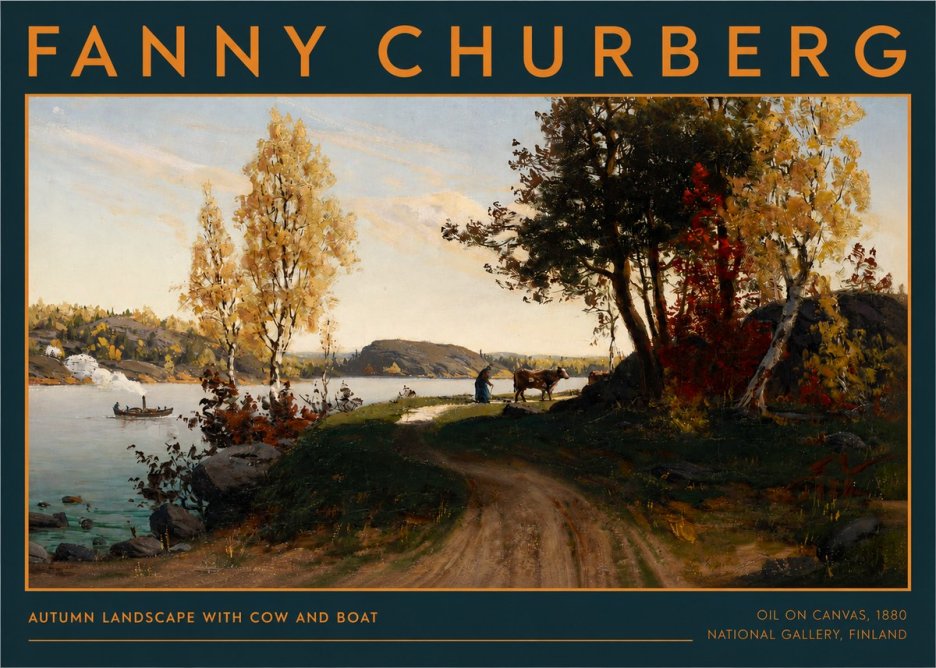 Fanny Churberg Autumn Landscape with Cow and Boat No2 - Poszter