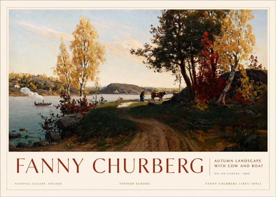 Fanny Churberg Autumn Landscape with Cow and Boat No3 - Poszter