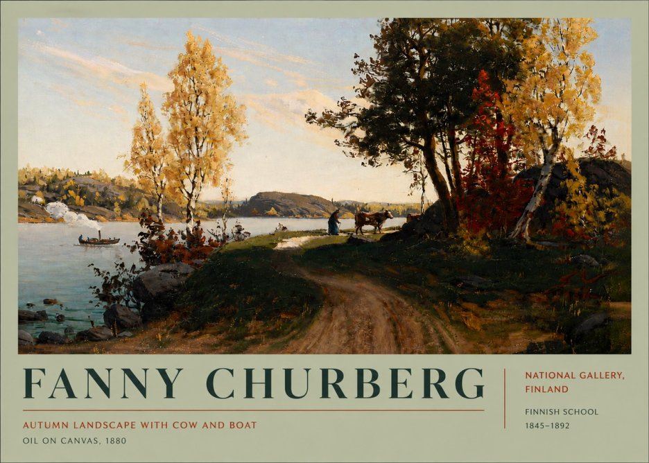 Fanny Churberg Autumn Landscape with Cow and Boat No4 - Poszter