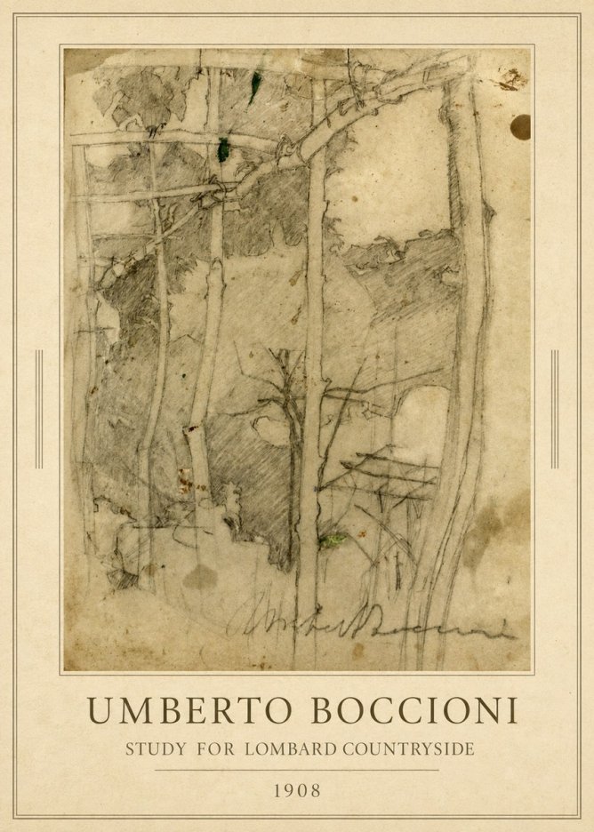 Umberto Boccioni Study for Lombard Countryside No1 - Poszter