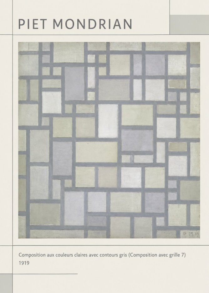 Piet Mondrian Composition Aux Couleurs Claires Avec Contours Gris (Composition Avec Grille 7) No1 - Poszter