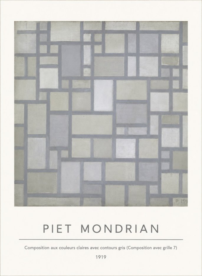 Piet Mondrian Composition Aux Couleurs Claires Avec Contours Gris (Composition Avec Grille 7) No4 - Poszter