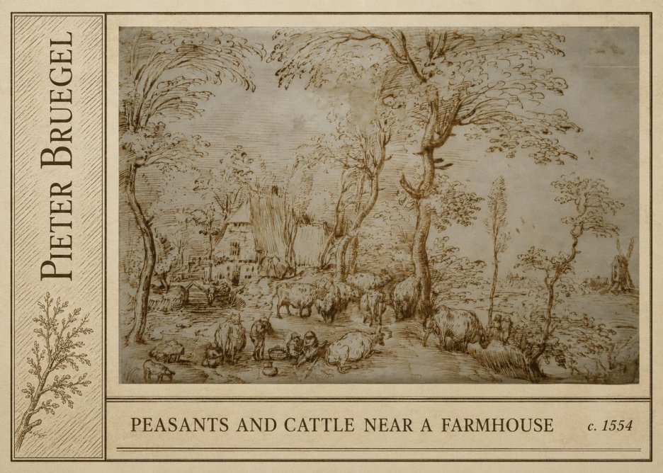 Pieter Bruegel Peasants and Cattle Near a Farmhouse No2 - Poszter