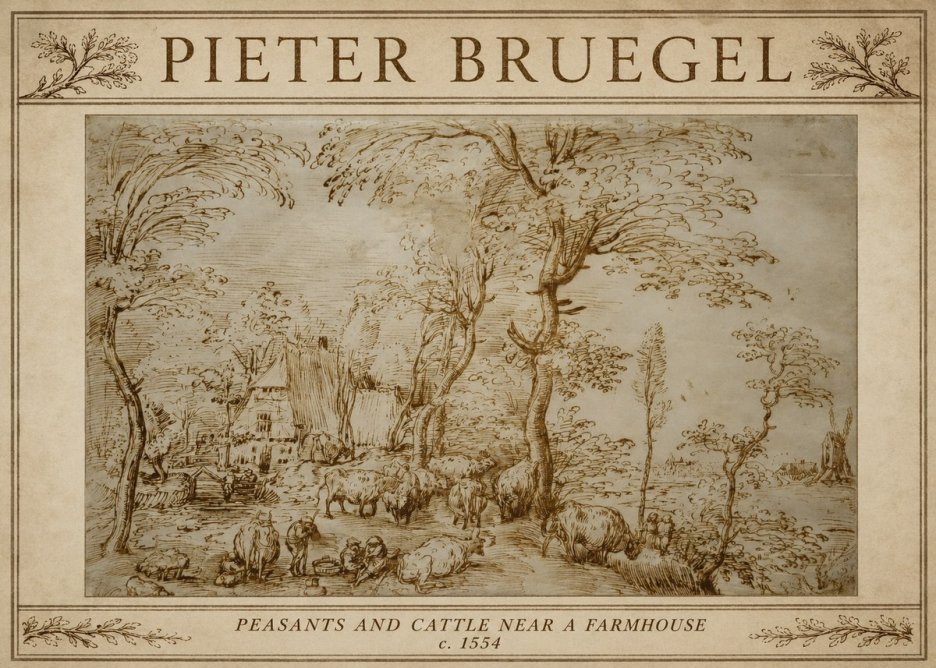 Pieter Bruegel Peasants and Cattle Near a Farmhouse No3 - Poszter