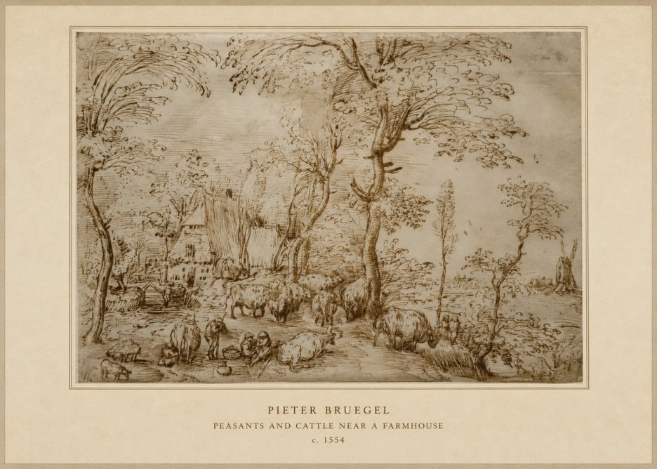 Pieter Bruegel Peasants and Cattle Near a Farmhouse No4 - Poszter