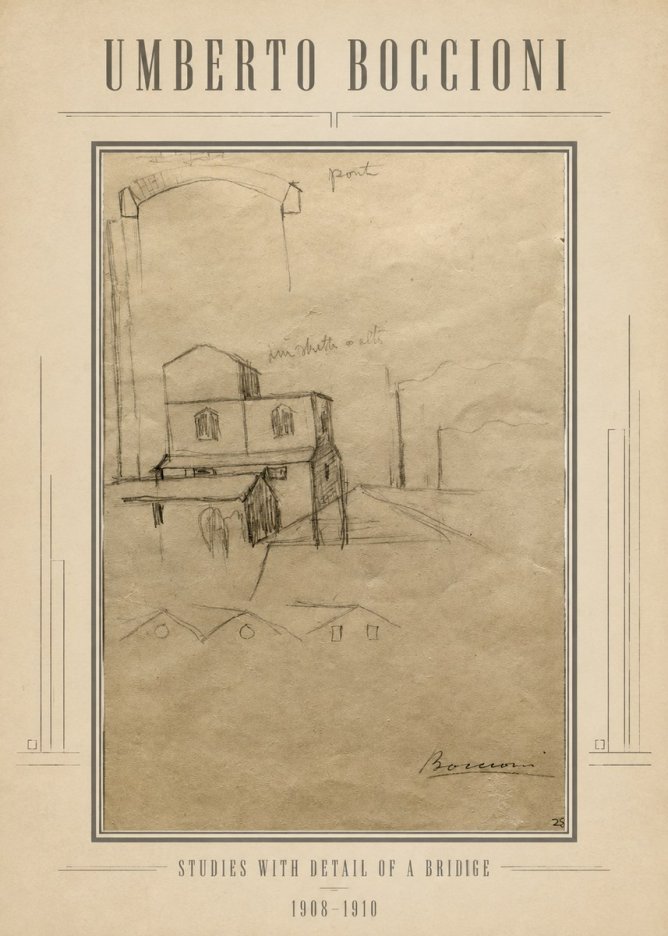 Umberto Boccioni Studies with Detail of a Bridige No1 - Poszter