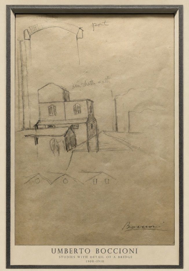 Umberto Boccioni Studies with Detail of a Bridige No4 - Poszter