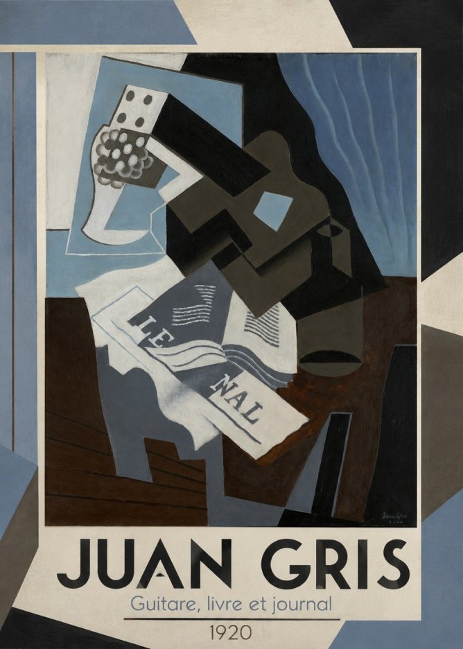 Juan Gris Guitare, Livre Et Journal No1 - Poszter