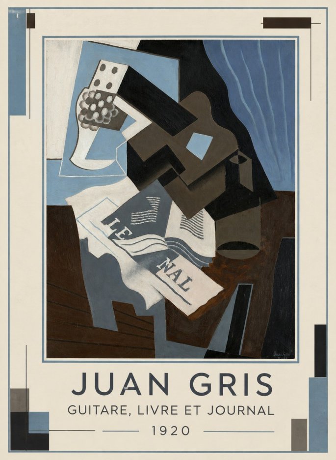 Juan Gris Guitare, Livre Et Journal No5 - Poszter