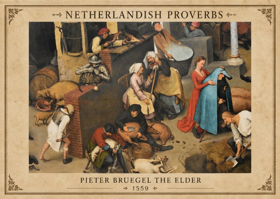 Pieter Bruegel Netherlandish Proverbs VIII No1 - Poszter