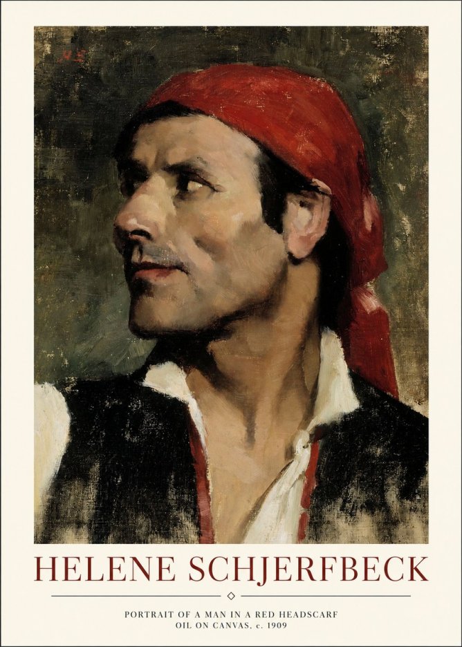 Helene Schjerfbeck Portrait of a Man in a Red Headscarf No1 - Poszter